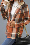 Loose Brushed Flannel Plaid Jacket - Orange