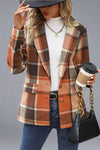 Loose Brushed Flannel Plaid Jacket - Orange