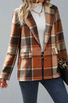 Loose Brushed Flannel Plaid Jacket - Orange