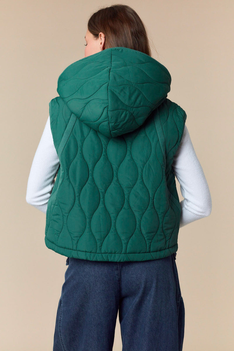 Solid Wavy Quilted Puffer Vest
