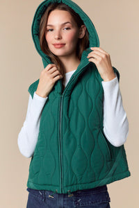 Solid Wavy Quilted Puffer Vest