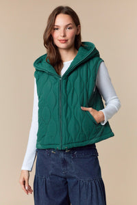 Solid Wavy Quilted Puffer Vest