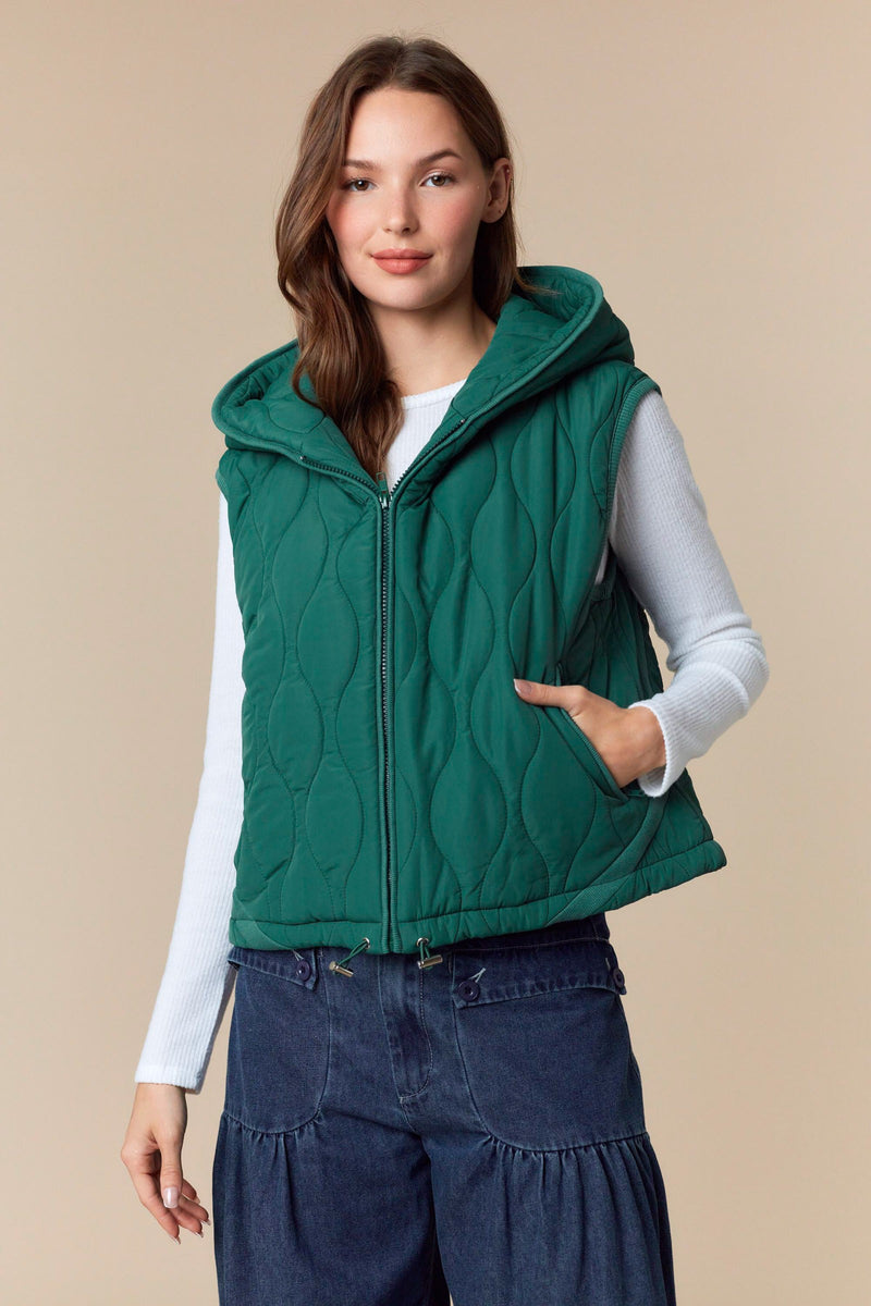 Solid Wavy Quilted Puffer Vest