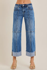 Slouchy Crop Wide Seam Detailed Jeans R18