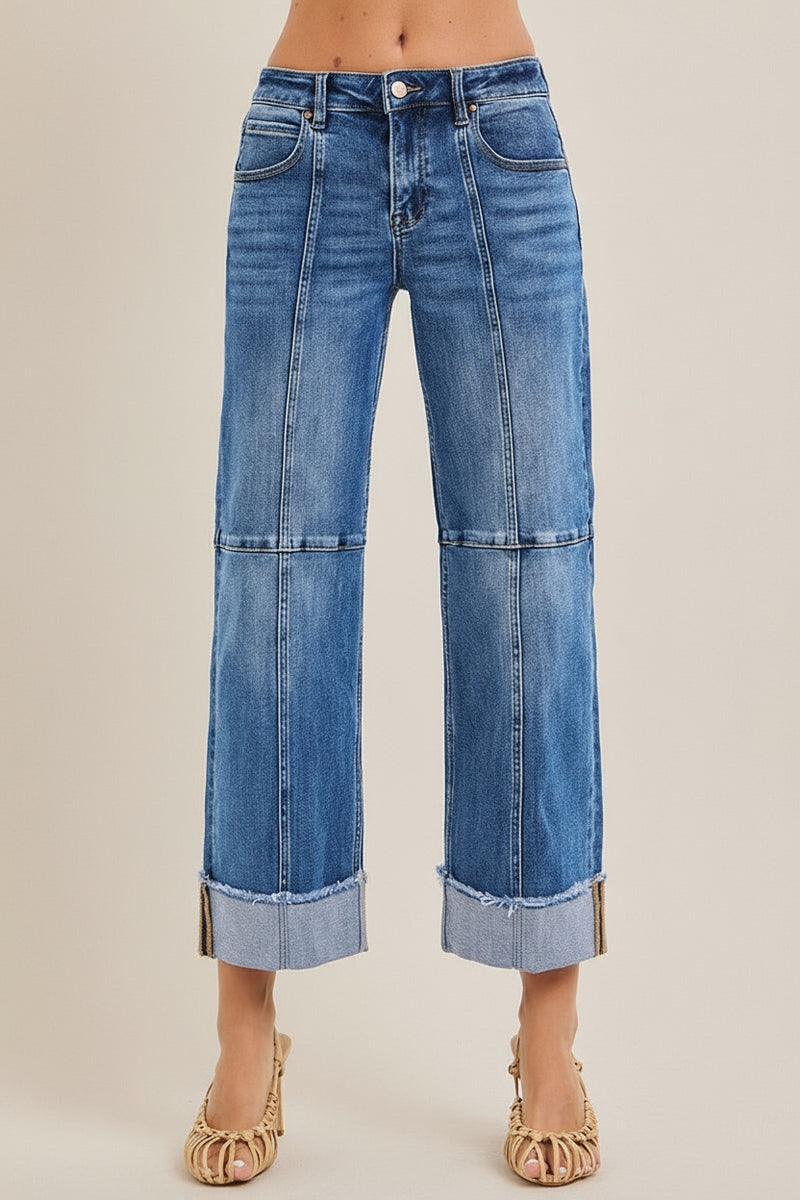 Slouchy Crop Wide Seam Detailed Jeans R18