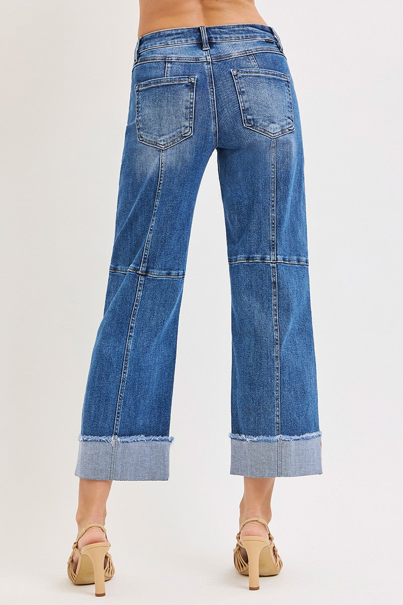 Slouchy Crop Wide Seam Detailed Jeans R18