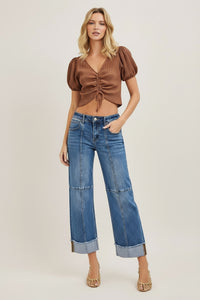 Slouchy Crop Wide Seam Detailed Jeans R18