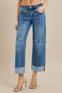 Slouchy Crop Wide Seam Detailed Jeans R18