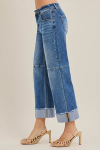 Slouchy Crop Wide Seam Detailed Jeans R18