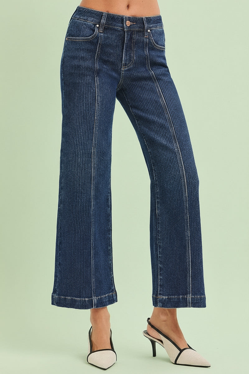 Mid Rise Crop Wide Front Seamed Jeans R06