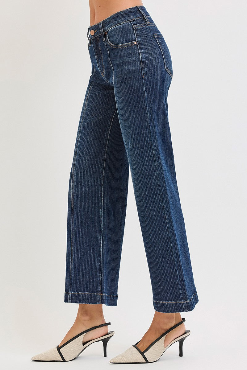 Mid Rise Crop Wide Front Seamed Jeans R06