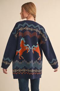 Western Motif Cardigan - Navy
