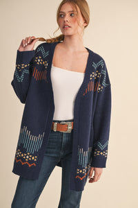 Western Motif Cardigan - Navy