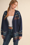 Western Motif Cardigan - Navy
