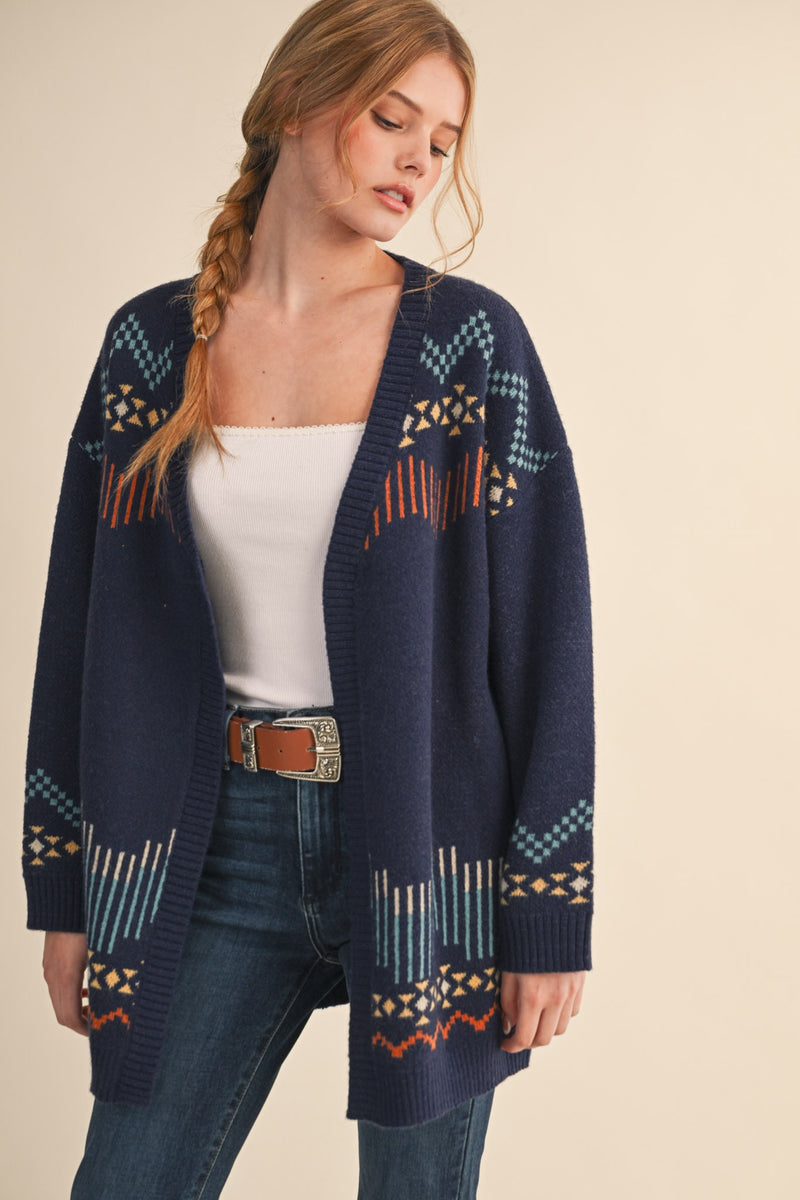 Western Motif Cardigan - Navy