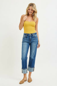 High Rise Straight Distressed Hem R08