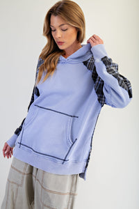 Plaid Mix Terry Pullover Hoodie - Peri