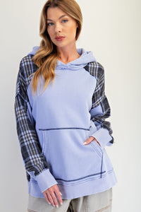 Plaid Mix Terry Pullover Hoodie - Peri