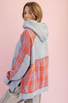Plaid Mix Terry Pullover Hoodie - Grey