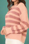 Striped Brushed Knit Sweater - Blush