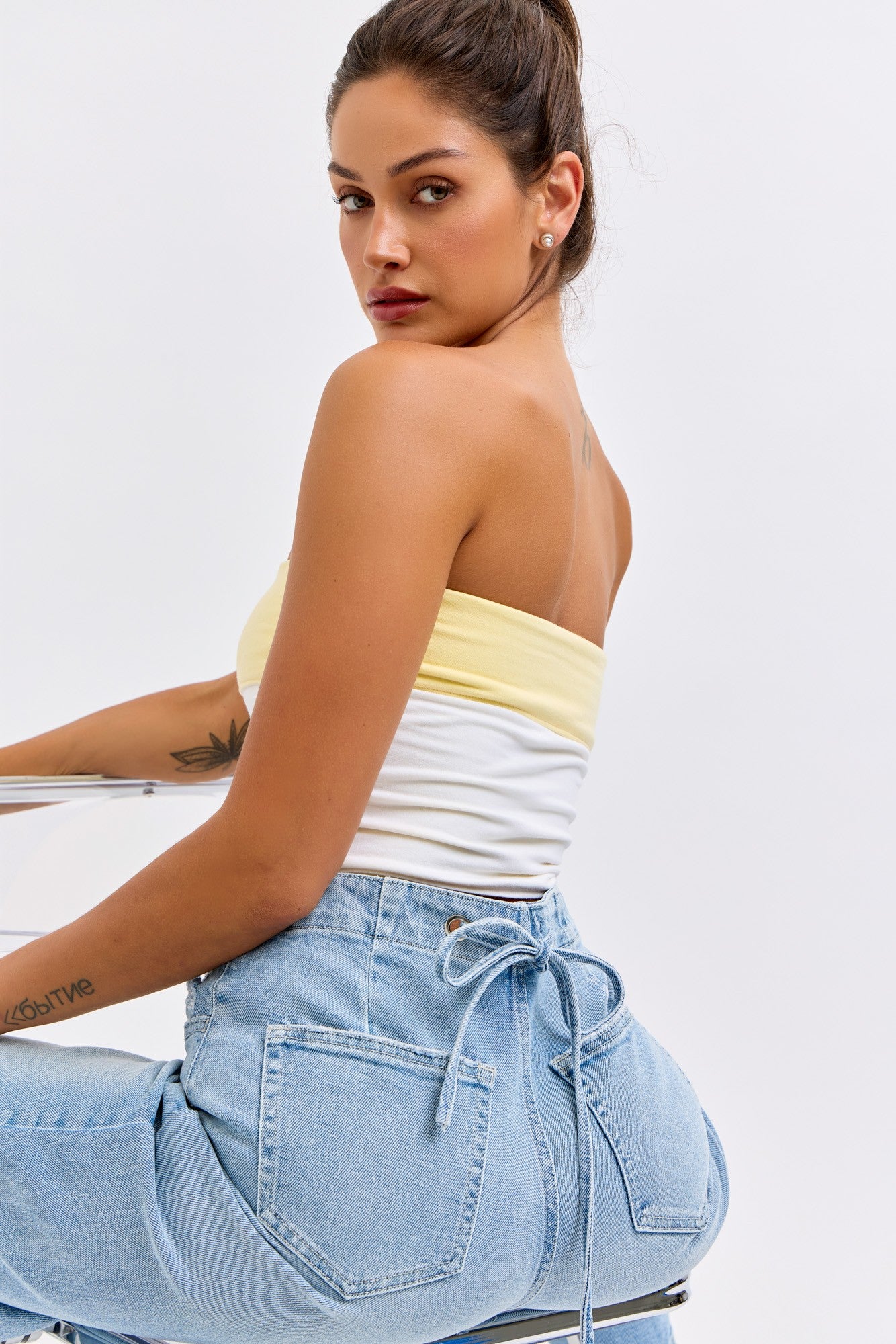 High Rise Back Lace Wide Leg C263