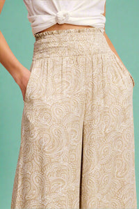 Boho Paisley Print Wide Leg Pant - Almond Beige