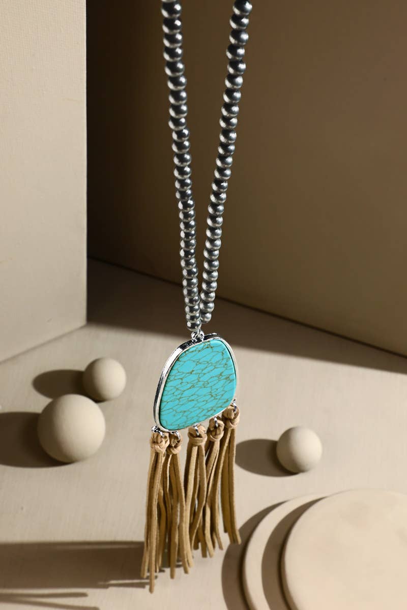 Ball Bead Necklace with Pendant & Accent Tassel