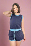 French Terry Sleeveless Romper - Navy