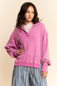 Garment Washed Henley Top - Orchid