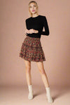 Floral Print Ruffled Mini Skirt With Lining - Black