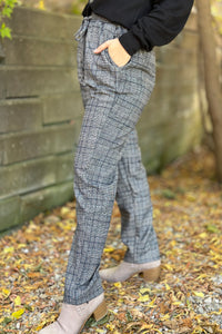 Plaid Elastic Waist Pants Grey