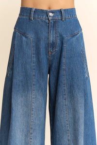 High Waisted Front Slit Wide Jeans