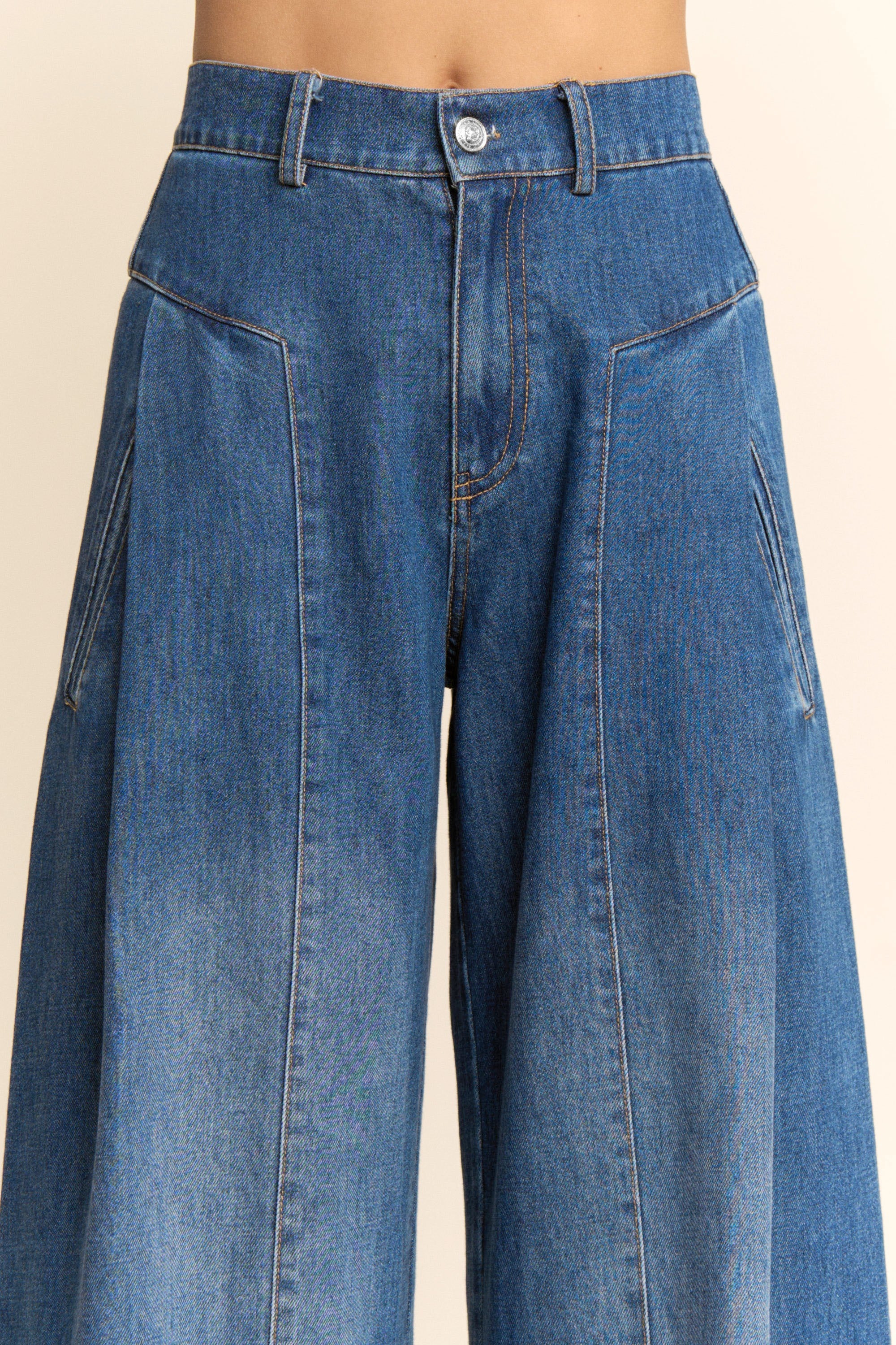 High Waisted Front Slit Wide Jeans