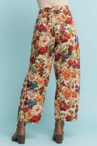 Boho Floral Jacquard Barrel Pants - Orange