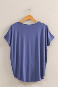 Short Sleeve Surplice Top - Dusty Indigo