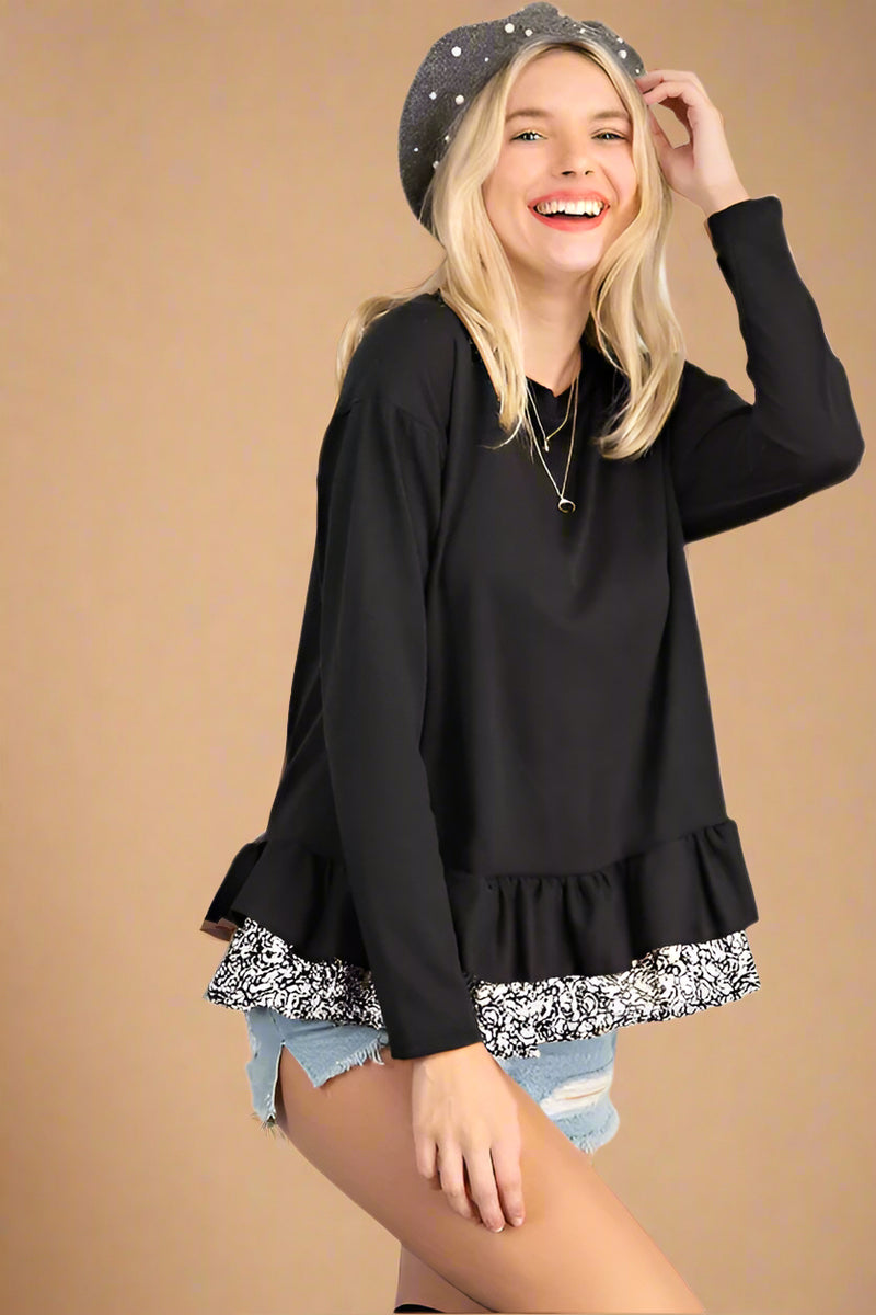 Layered Ruffle Hem Top - Black