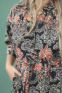 Midnight Palm Tree Button Down Dress Orange