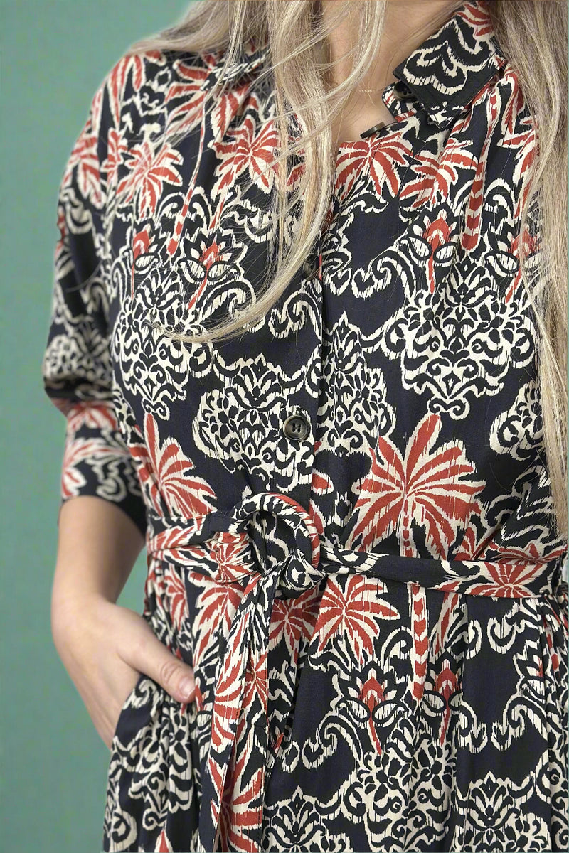 Midnight Palm Tree Button Down Dress Orange