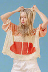 Stripe Distressed Knit Hoodie - Coral