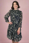 Floral Smocked Yoke Tiered Dress - Black