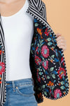 Floral Print Quilted Cotton Jacket - Black