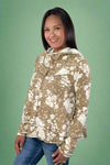 Hoodie Long Sleeve Floral Top - Taupe