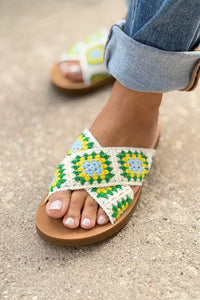 Granny Square Crochet Slides - White