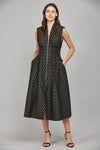 V-Neck Front Zip Midi Dress - Black
