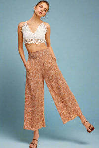 Boho Paisley Print Wide Leg Pant - Caramel