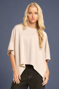 Round Neck Flowy Top - Beige