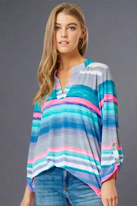Lizzy Top - Blue & Pink Stripe