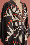 V-Neck Dress with Lantern Sleeves - Black