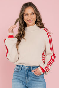 Pullover Sweater Balloon Sleeves - Taupe