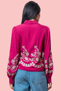 Flower Embroidered Shirt - Pink